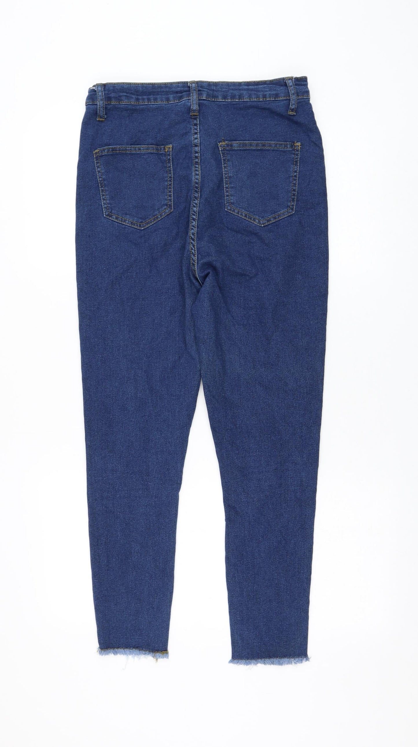 Boohoo Womens Blue Cotton Skinny Jeans Size 12 L26 in Regular Zip