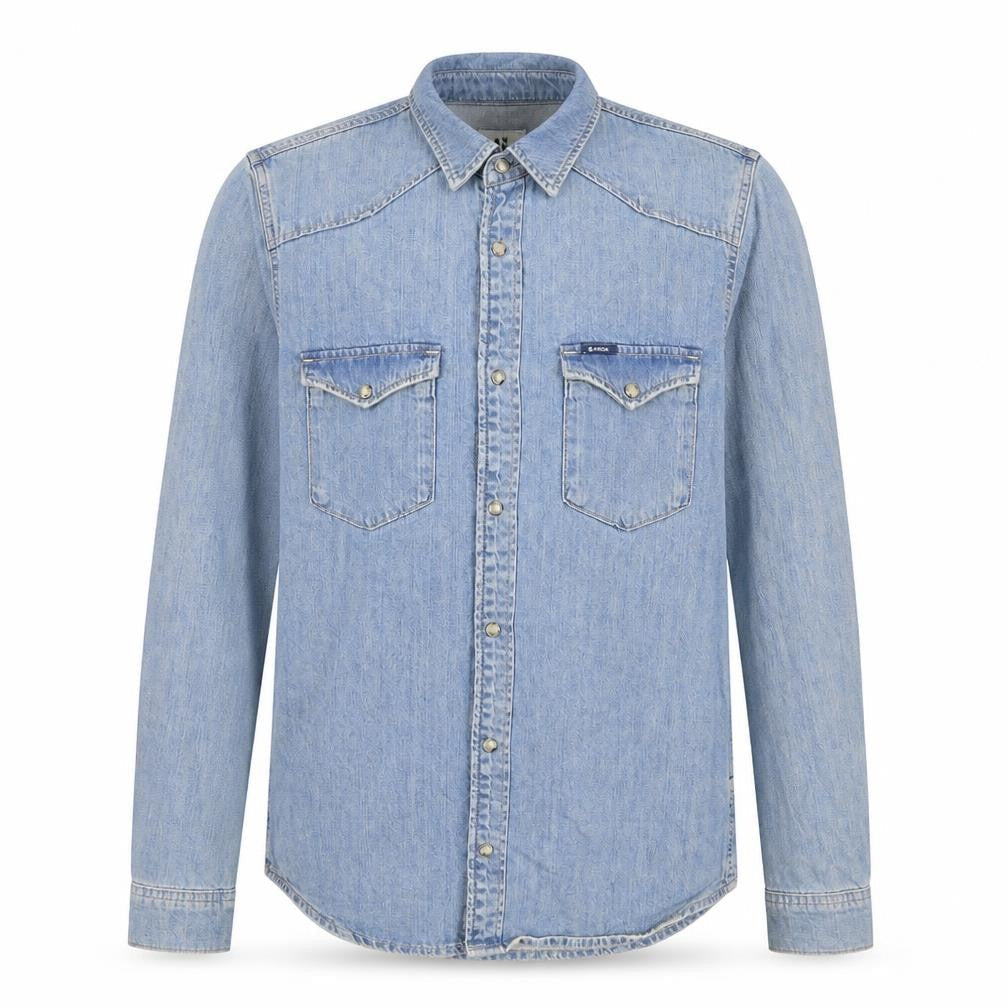 Garcia Mens Blue Cotton Button-Up Size S Collared Button