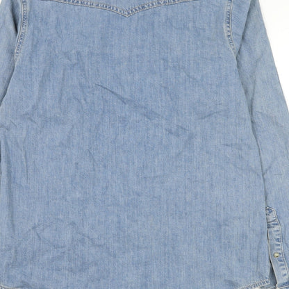 Garcia Mens Blue Cotton Button-Up Size S Collared Button