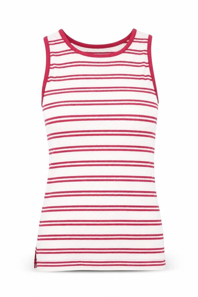 Marks & Spencer Womens White Striped Cotton Basic Tank Size 6 Round Neck