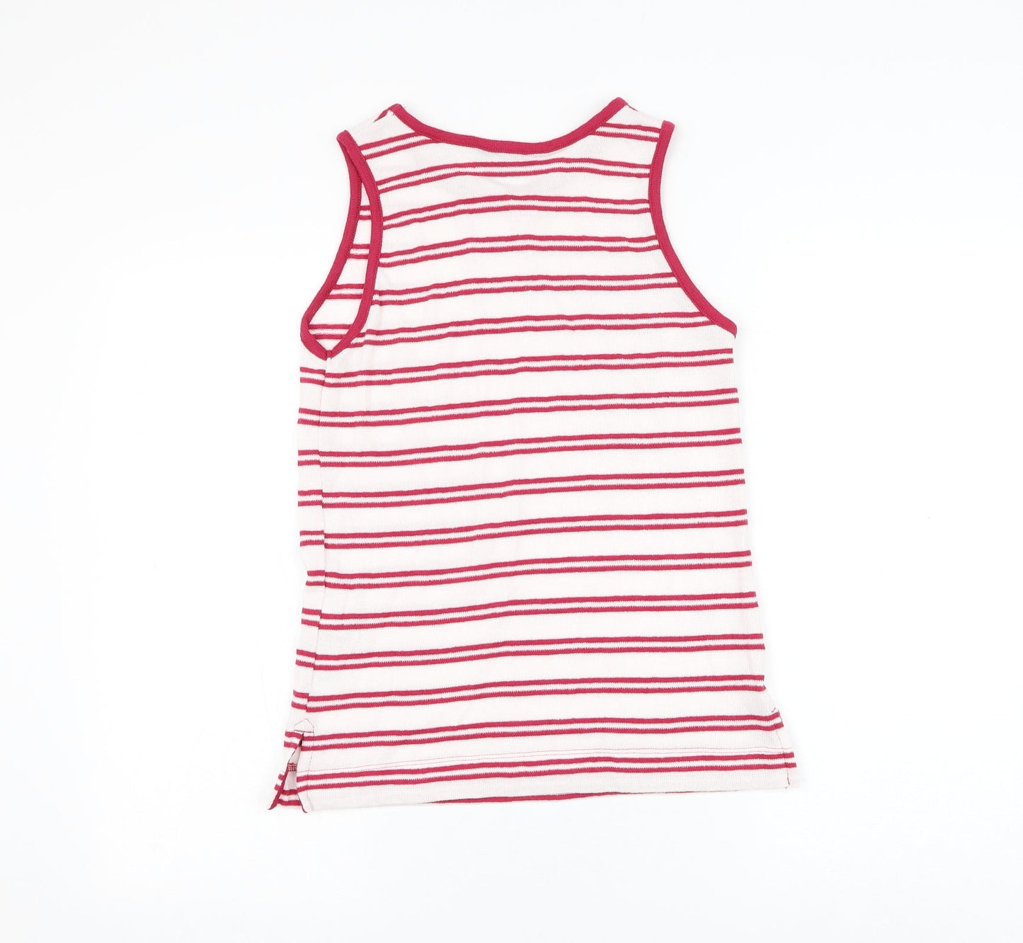 Marks and Spencer Womens White Striped Cotton Basic Tank Size 6 Round Neck