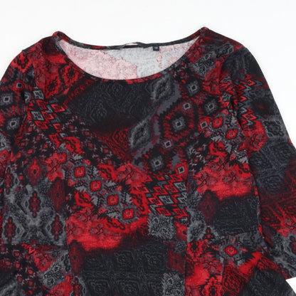 EWM Womens Multicoloured Geometric Polyester Basic Blouse Size 12 Boat Neck
