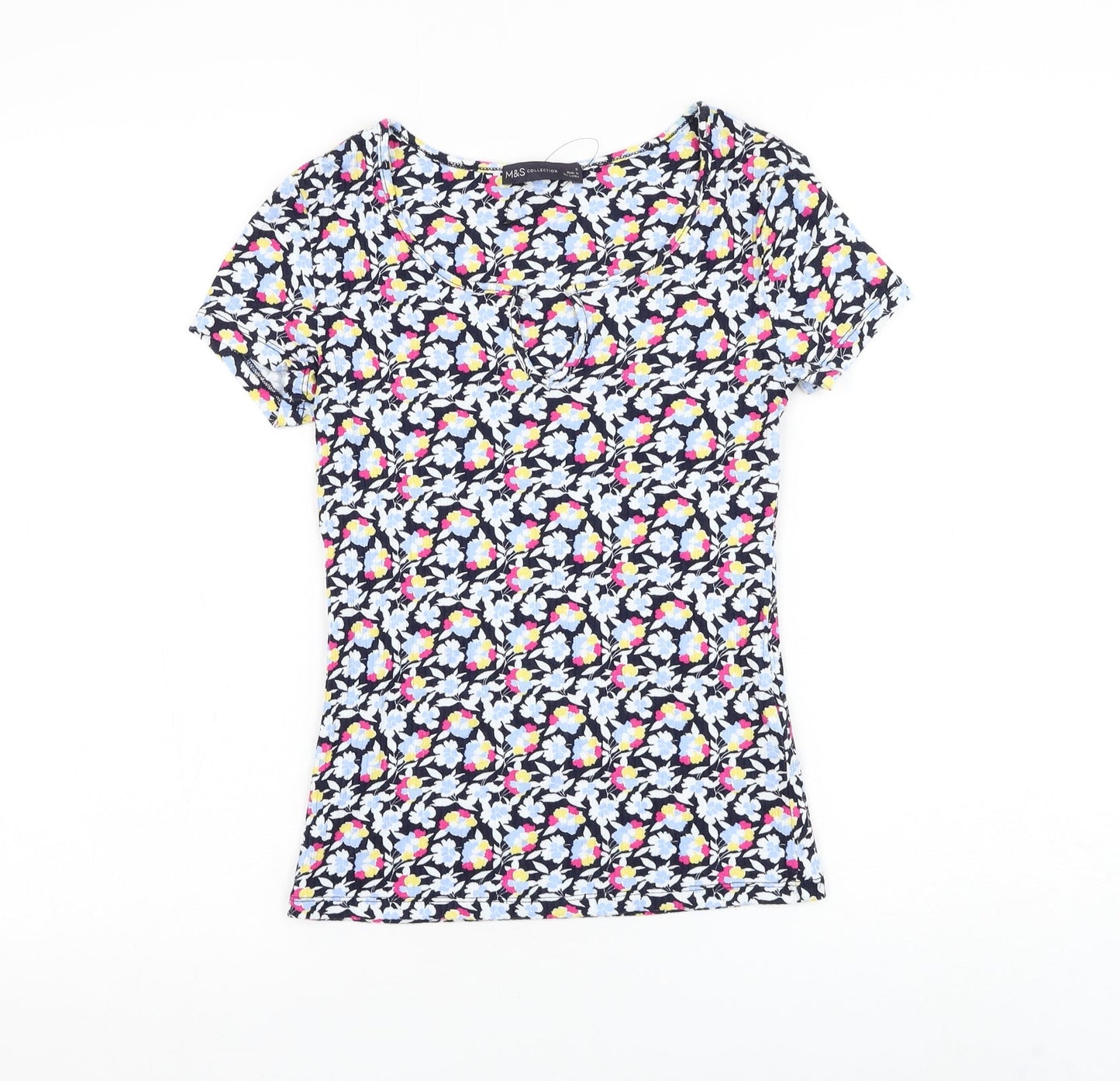 Marks and Spencer Womens Floral Viscose Basic T-Shirt Size 6 V-Neck