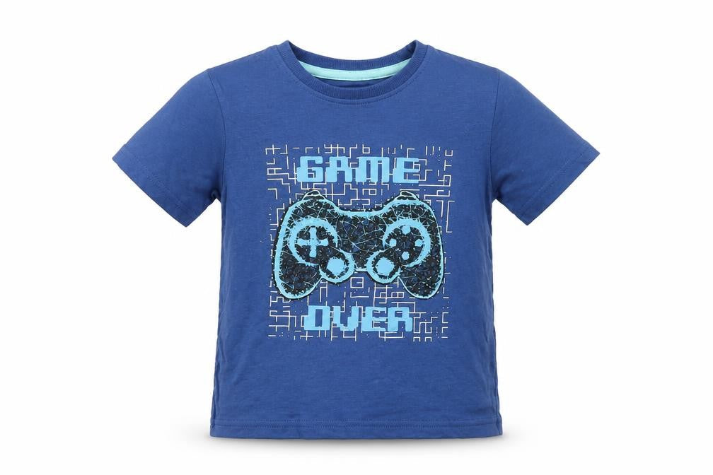 M&Co Boys Blue Cotton Basic T-Shirt Size 4-5 Years Round Neck Pullover - Game Over