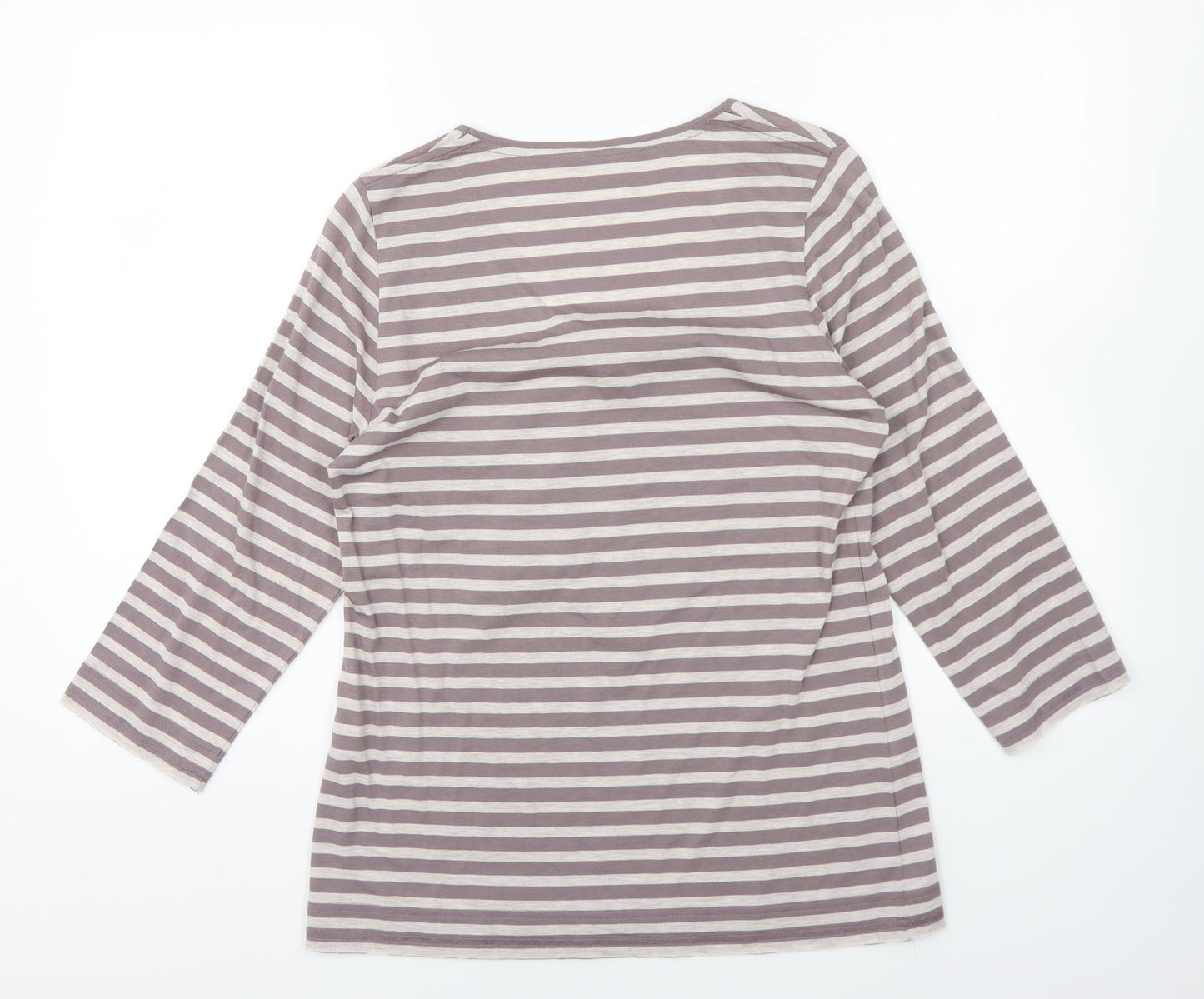 Wrap Womens Grey Striped Viscose Basic T-Shirt Size 12 Round Neck