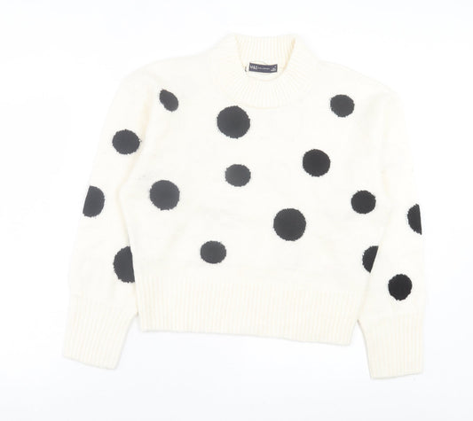 Marks and Spencer Womens Ivory Round Neck Polka Dot Acrylic Pullover Jumper Size M