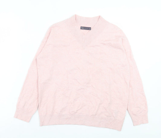 Marks and Spencer Womens Pink V-Neck Viscose Pullover Jumper Size S