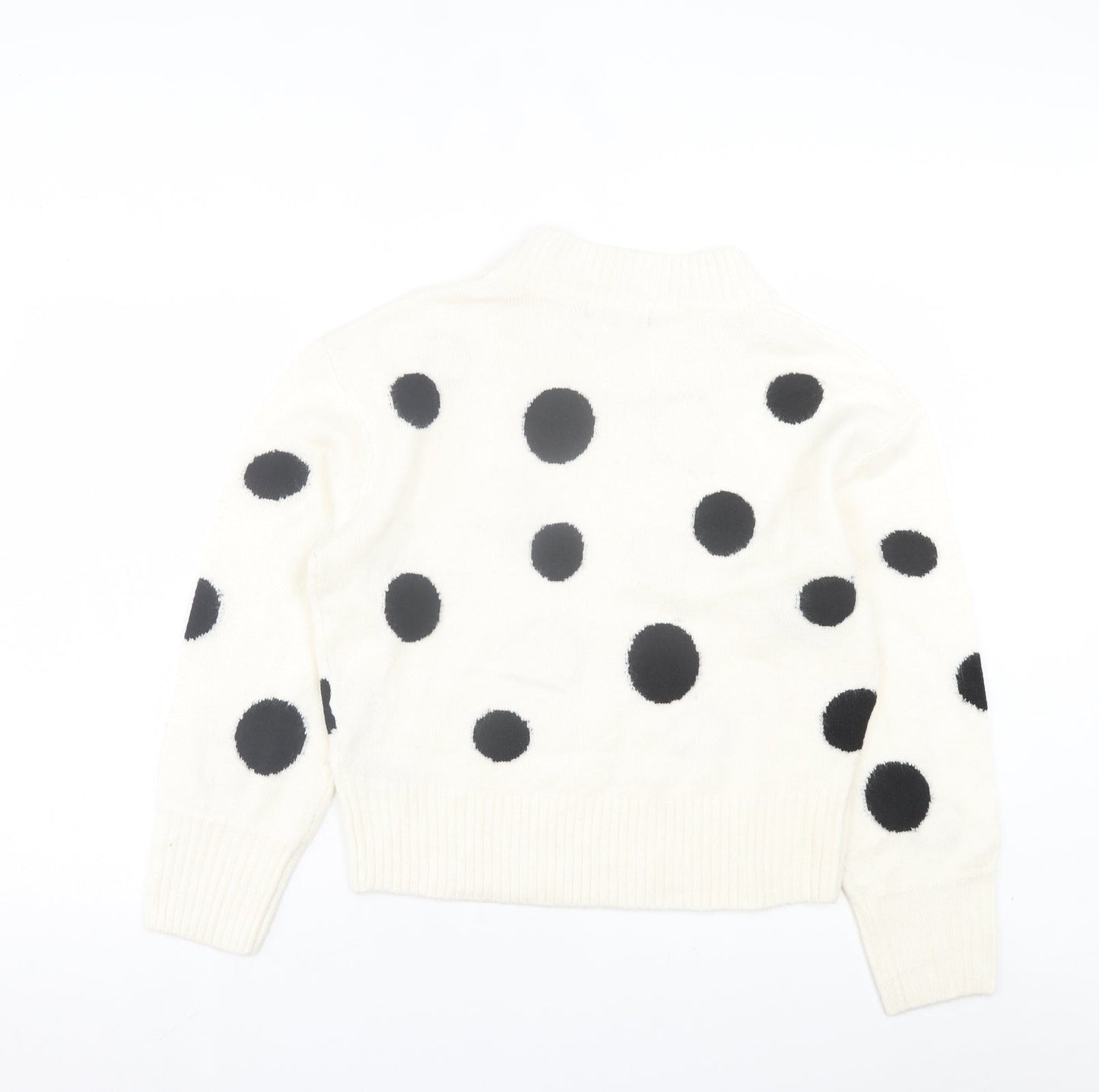 Marks and Spencer Womens White Round Neck Polka Dot Acrylic Pullover Jumper Size M