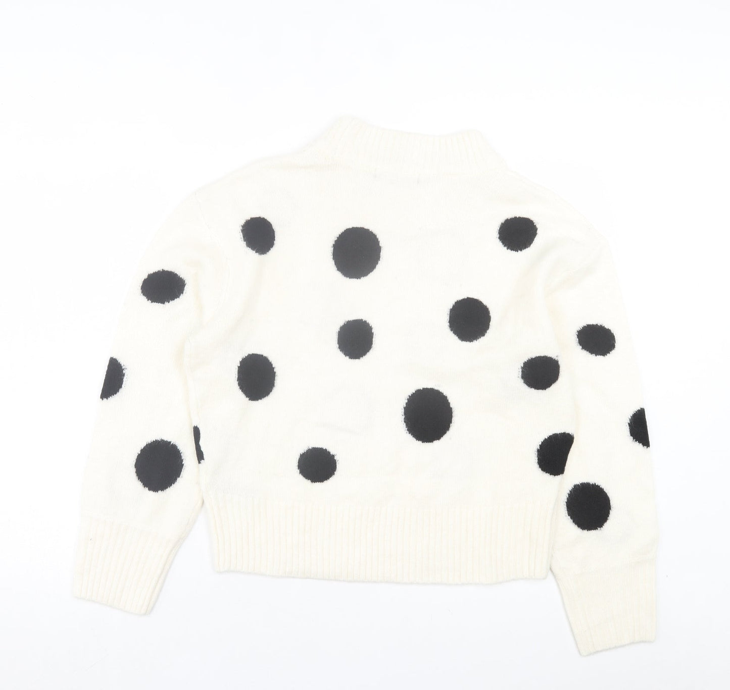 Marks and Spencer Womens White Round Neck Polka Dot Acrylic Pullover Jumper Size M