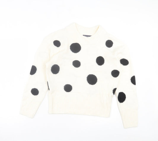 Marks and Spencer Womens White Round Neck Polka Dot Acrylic Pullover Jumper Size S