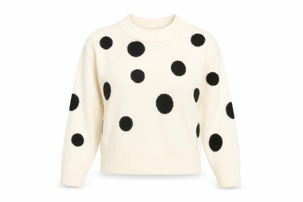 Marks & Spencer Womens White Round Neck Polka Dot Acrylic Pullover Jumper Size S
