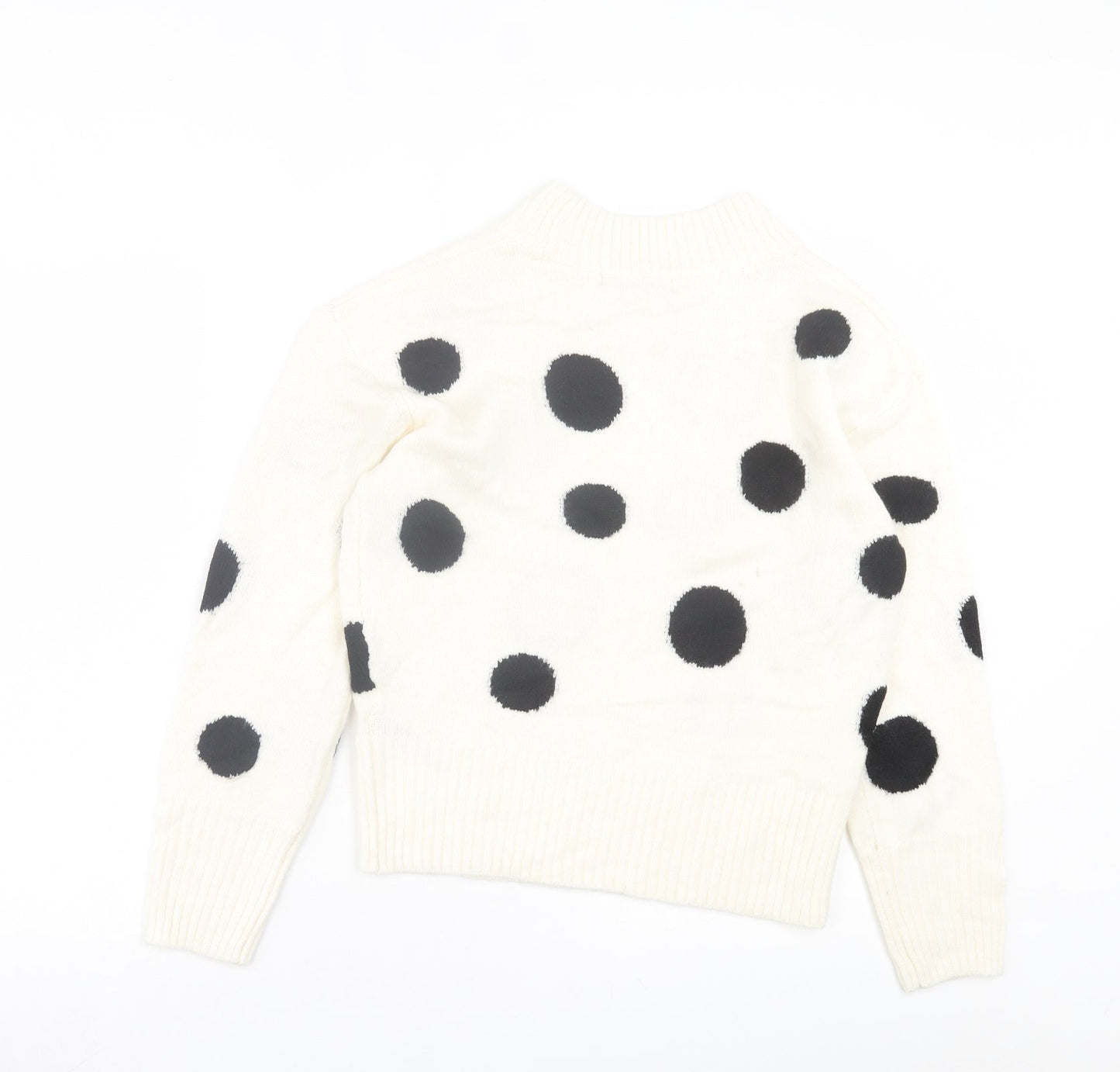 Marks and Spencer Womens White Round Neck Polka Dot Acrylic Pullover Jumper Size S