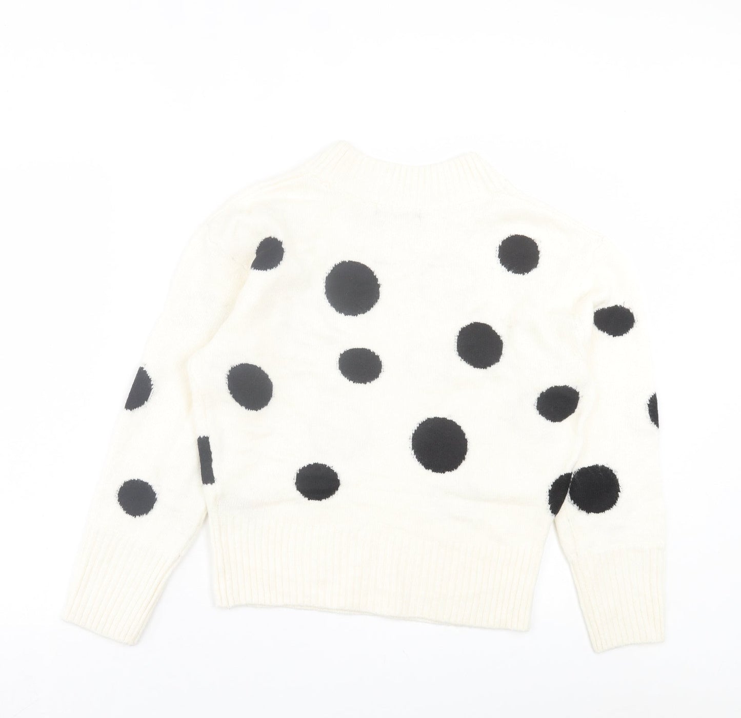 Marks and Spencer Womens White Round Neck Polka Dot Acrylic Pullover Jumper Size S