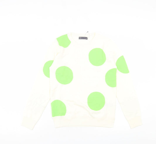 Marks and Spencer Womens Green Crew Neck Polka Dot Acrylic Pullover Jumper Size 8