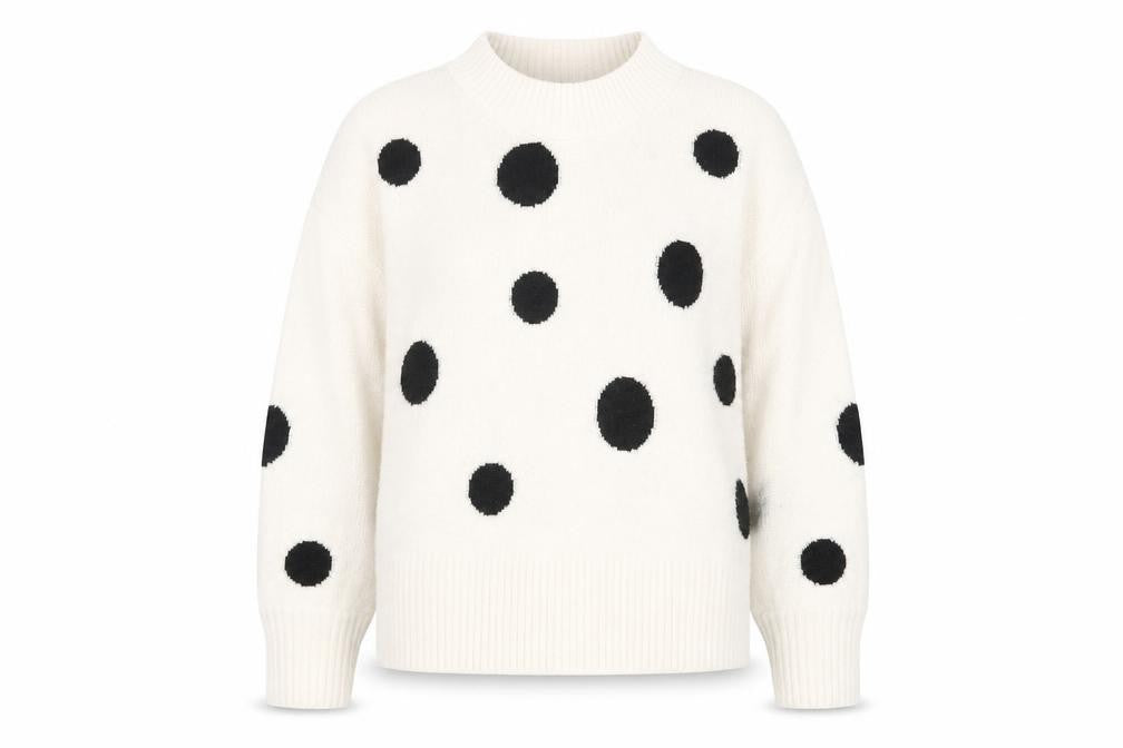 Marks & Spencer Womens White Crew Neck Polka Dot Acrylic Pullover Jumper Size L