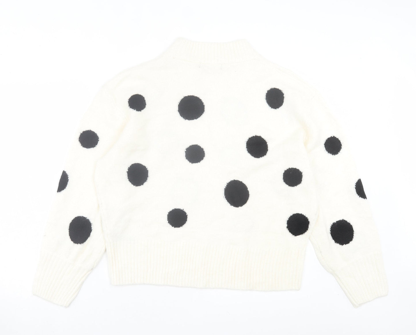 Marks and Spencer Womens White Crew Neck Polka Dot Acrylic Pullover Jumper Size L