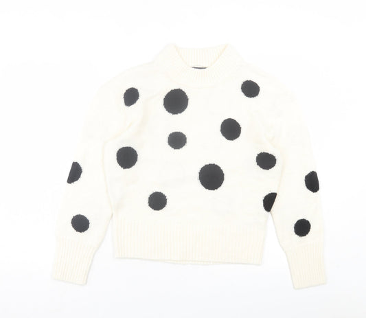 Marks and Spencer Womens White Round Neck Polka Dot Acrylic Pullover Jumper Size S