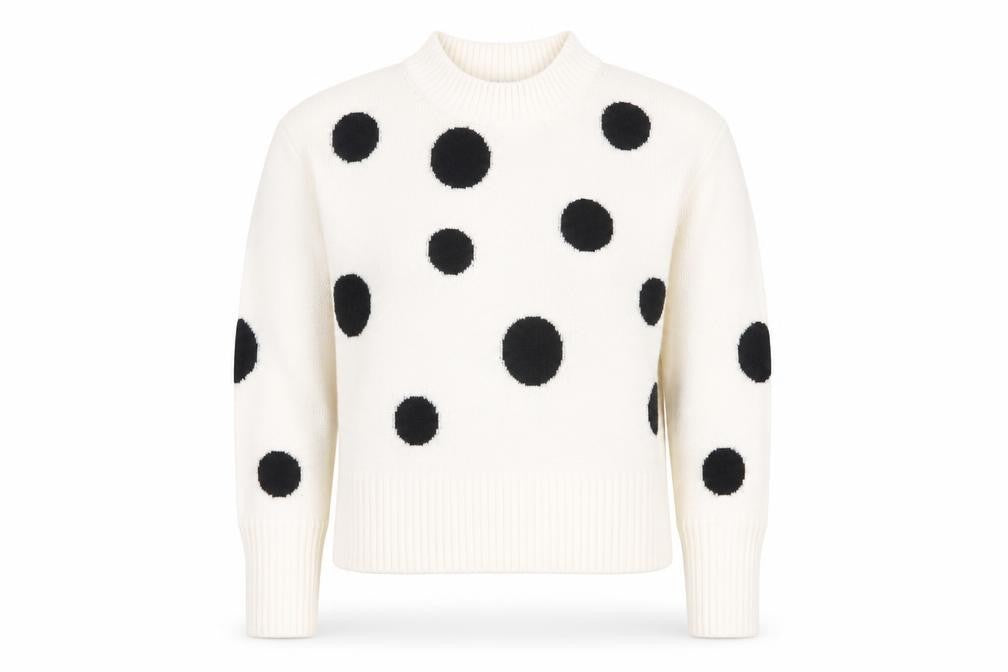 Marks & Spencer Womens White Round Neck Polka Dot Acrylic Pullover Jumper Size S