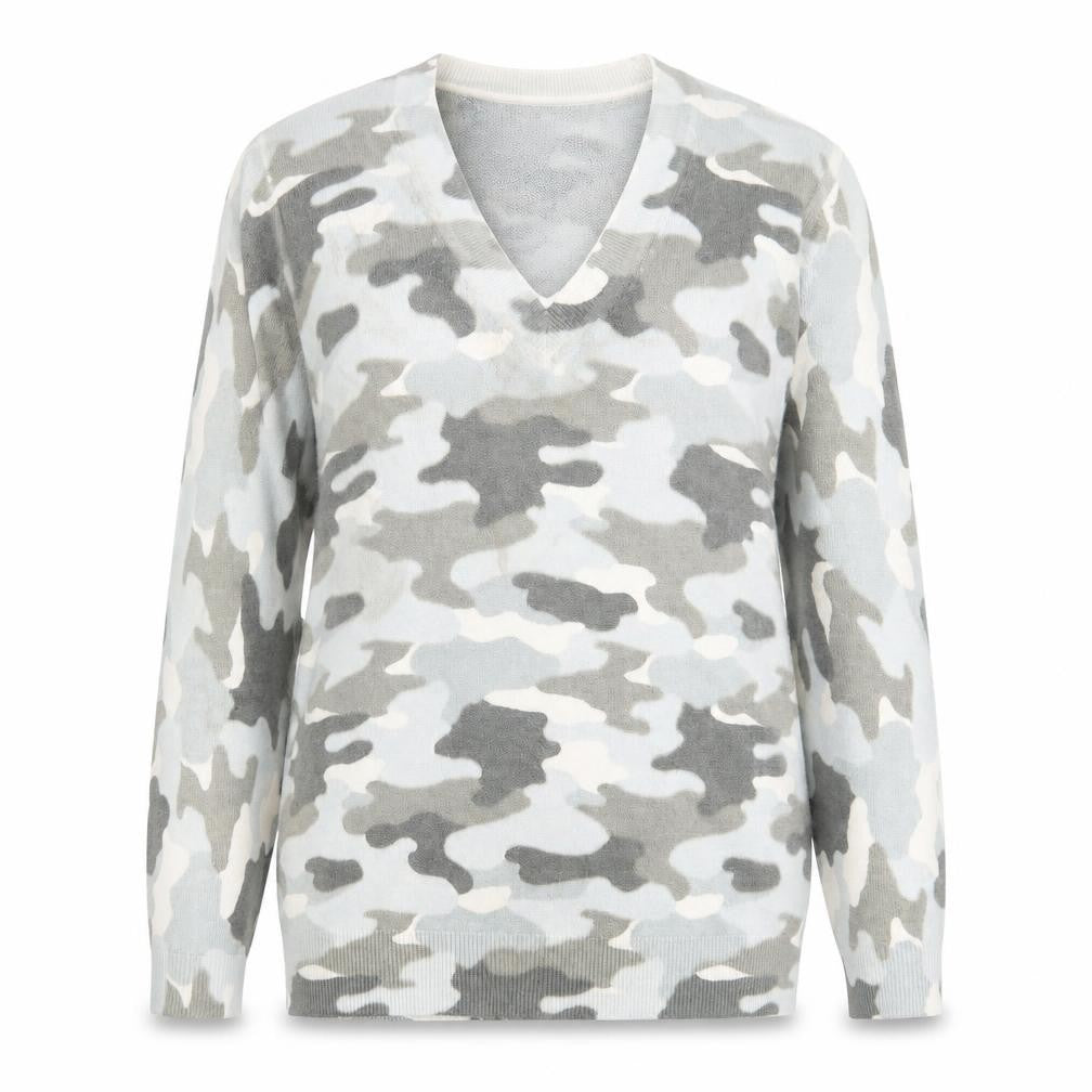 Marks & Spencer Womens Beige V-Neck Camouflage Acrylic Pullover Jumper Size S
