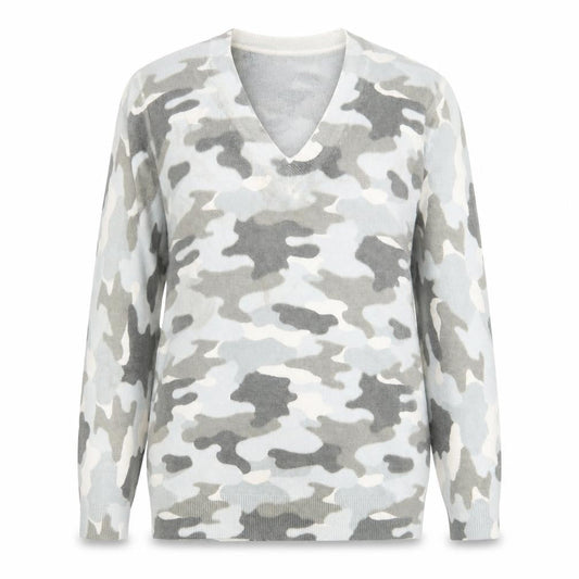 Marks & Spencer Womens Beige V-Neck Camouflage Acrylic Pullover Jumper Size S