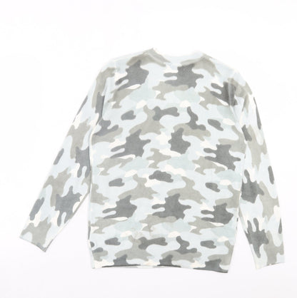 Marks & Spencer Womens Beige V-Neck Camouflage Acrylic Pullover Jumper Size S