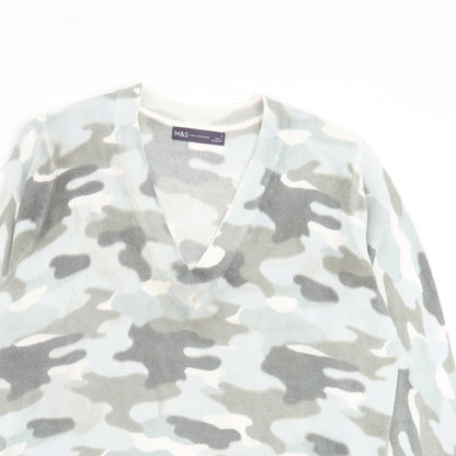 Marks & Spencer Womens Beige V-Neck Camouflage Acrylic Pullover Jumper Size S