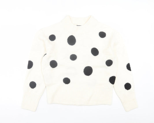 Marks and Spencer Womens White Crew Neck Polka Dot Acrylic Pullover Jumper Size M