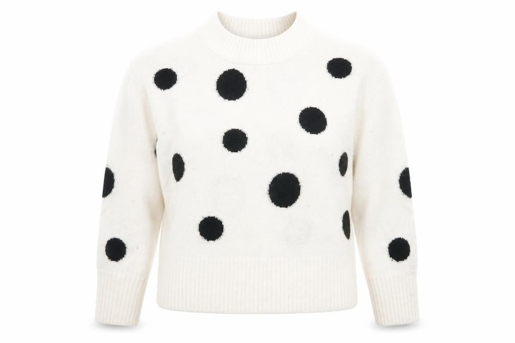 Marks & Spencer Womens White Crew Neck Polka Dot Acrylic Pullover Jumper Size M