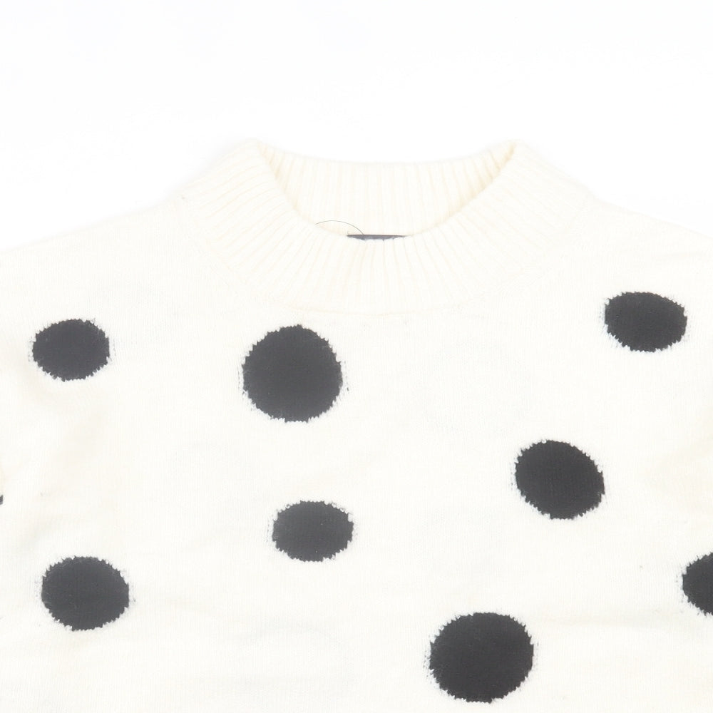 Marks and Spencer Womens White Crew Neck Polka Dot Acrylic Pullover Jumper Size M