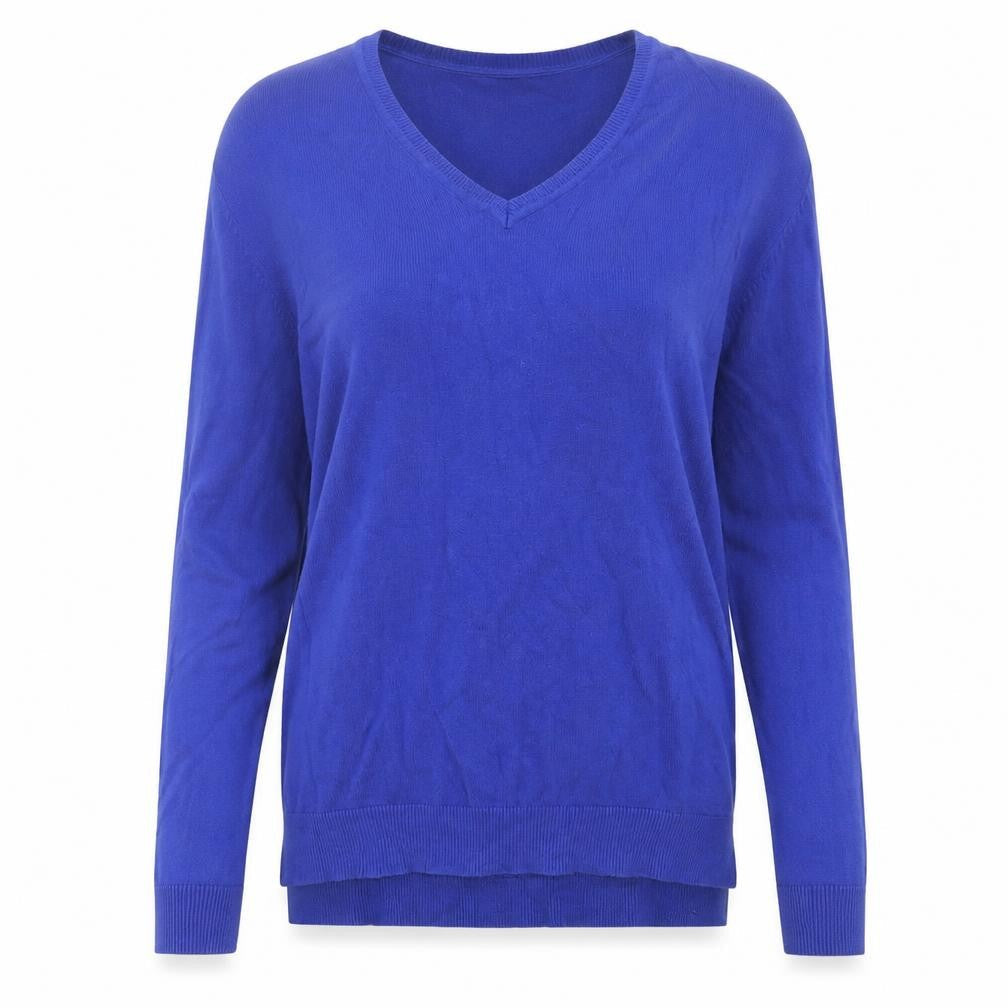 Mango Womens Blue V-Neck Acrylic Pullover Jumper Size M