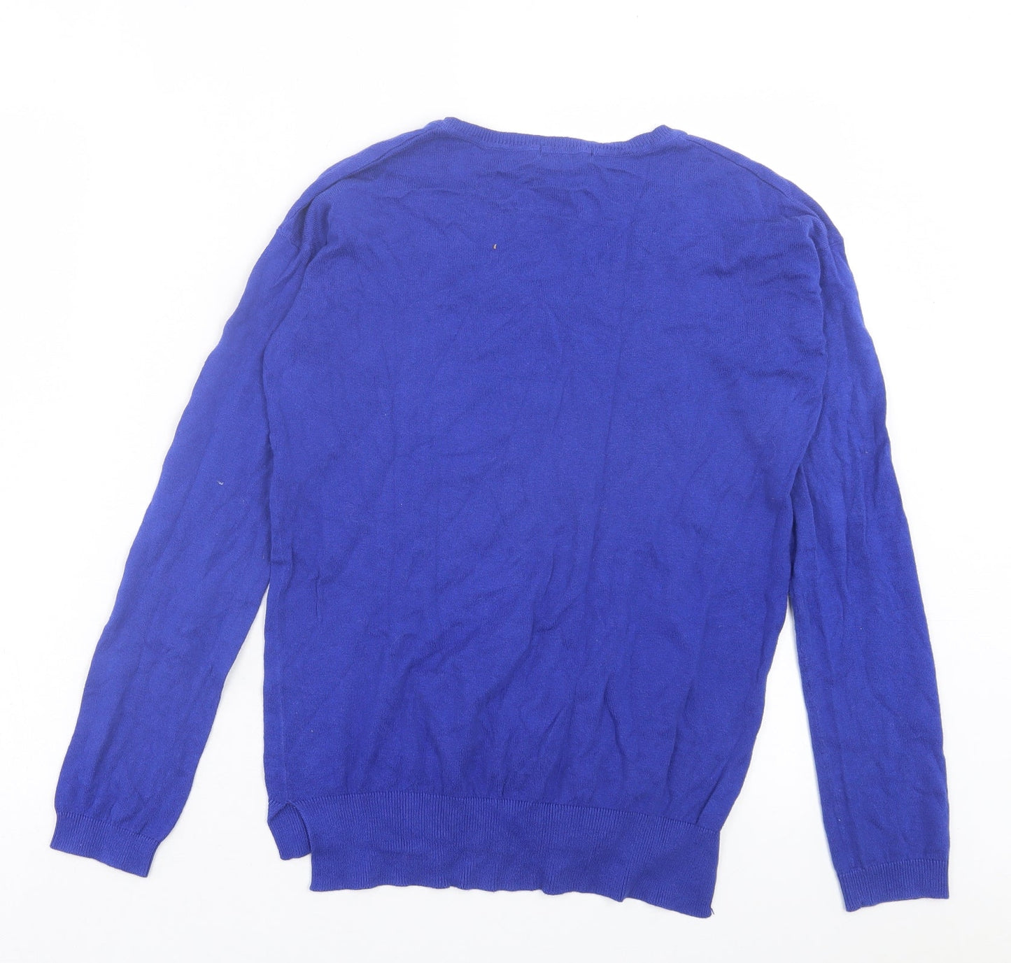 Mango Womens Blue V-Neck Acrylic Pullover Jumper Size M