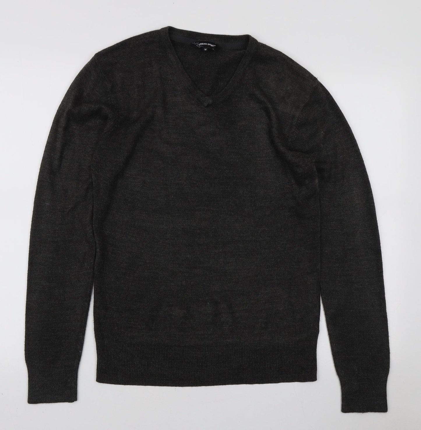 UrbanSpirit Mens Grey V-Neck Acrylic Pullover Jumper Size M