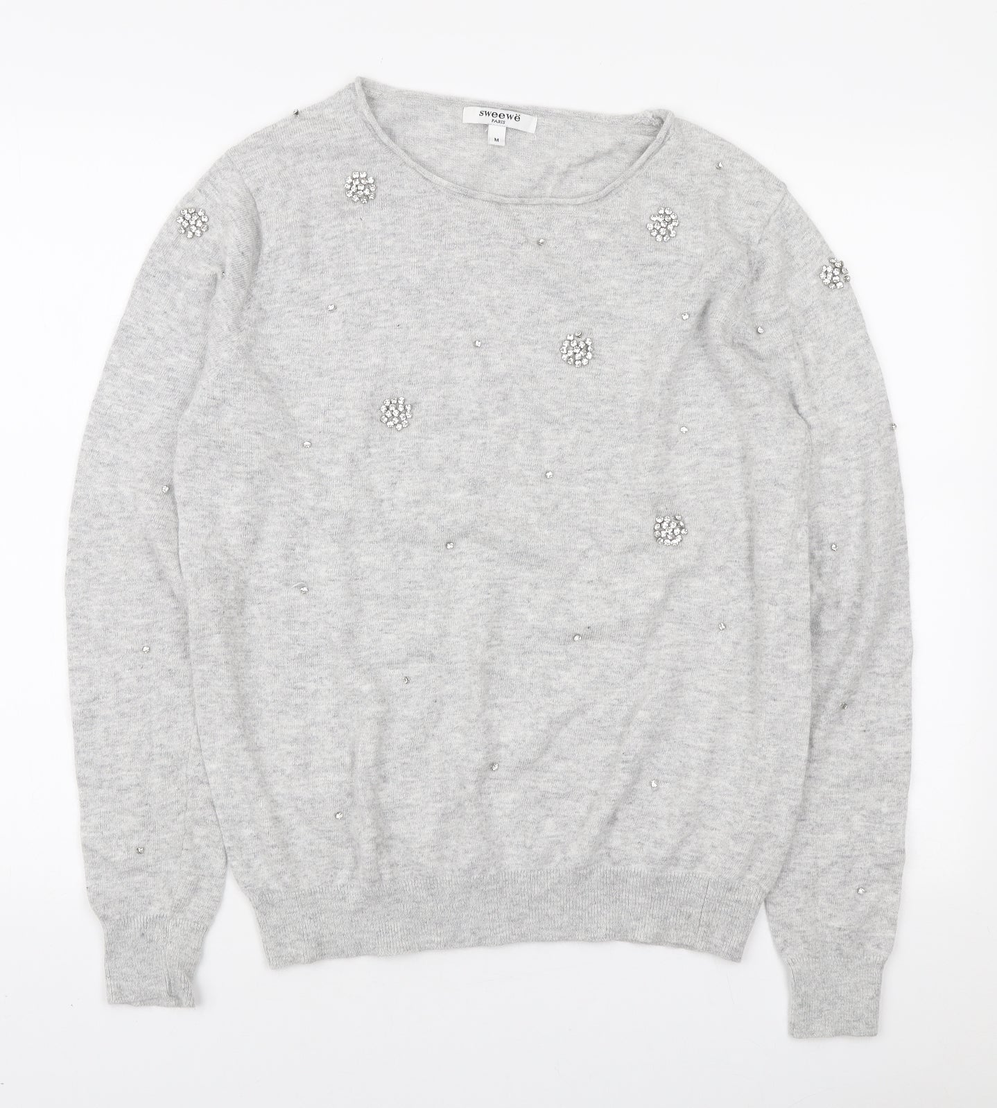 Sweewe Womens Grey Round Neck Viscose Pullover Jumper Size M