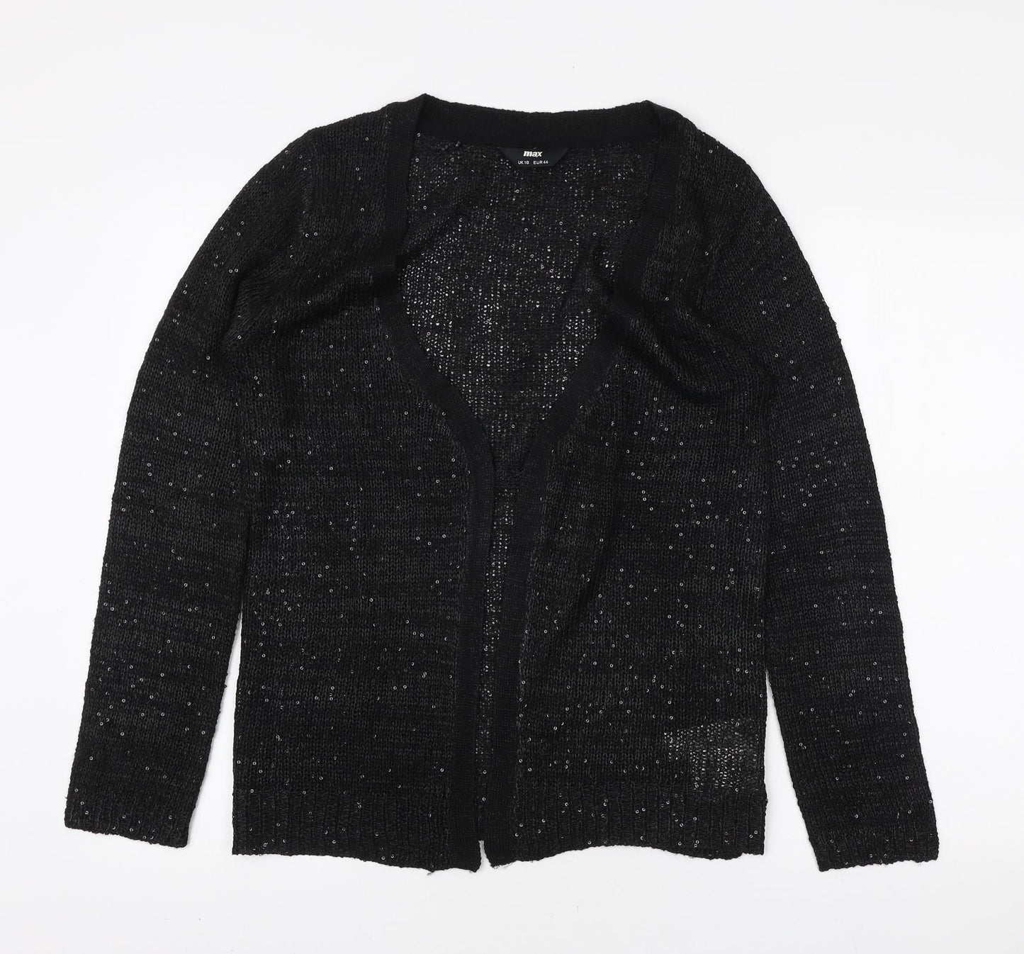 Max Womens Black V-Neck Polyester Cardigan Jumper Size 18