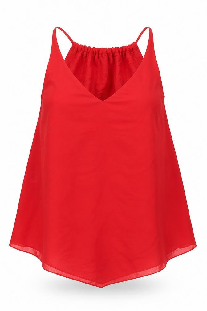 Prague Womens Red Polyester Tunic Blouse Size S V-Neck