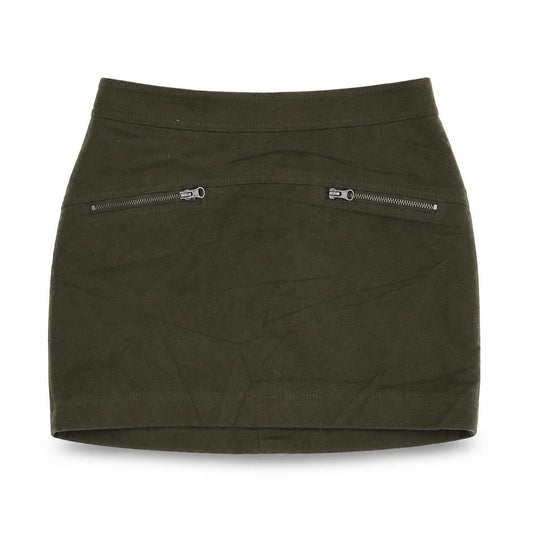 Stile Benetton Womens Green Wool Mini Skirt Size 8 Zip