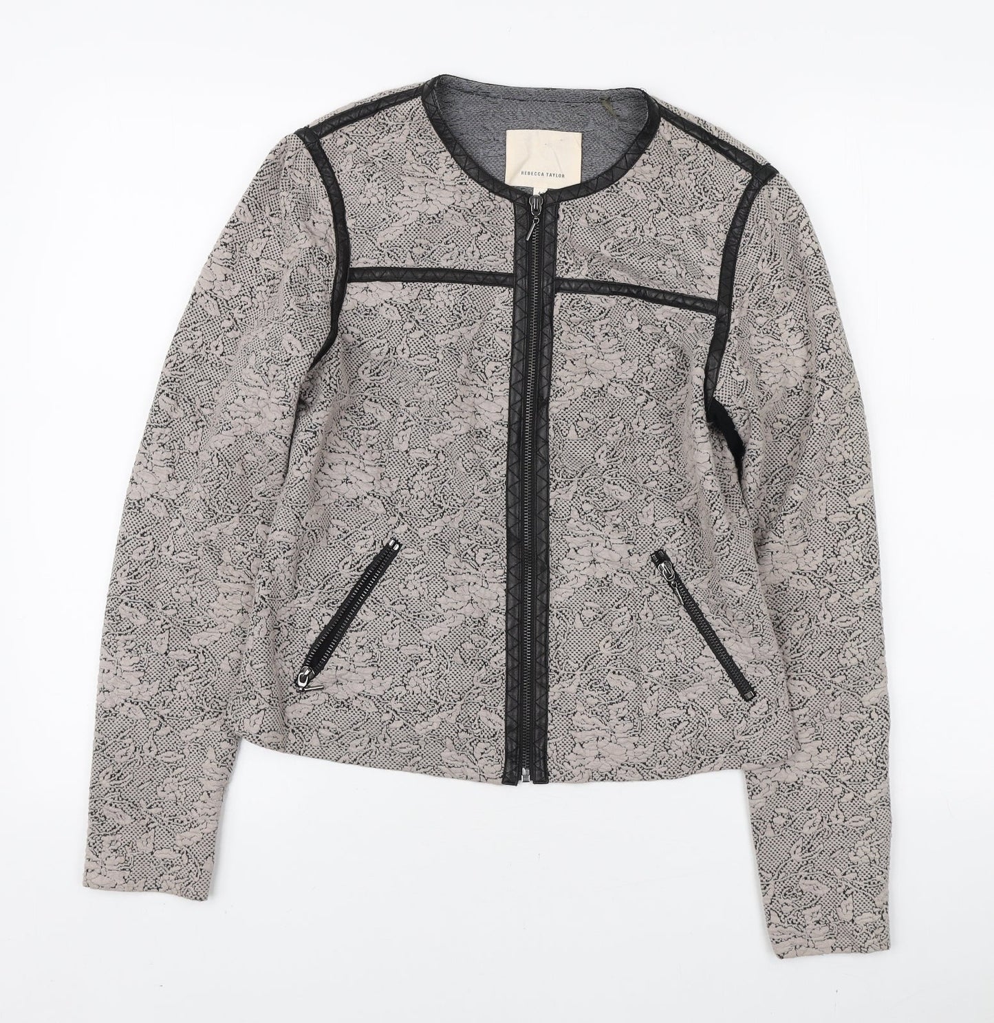 Rebecca Taylor Womens Grey Floral Jacket Size S Zip