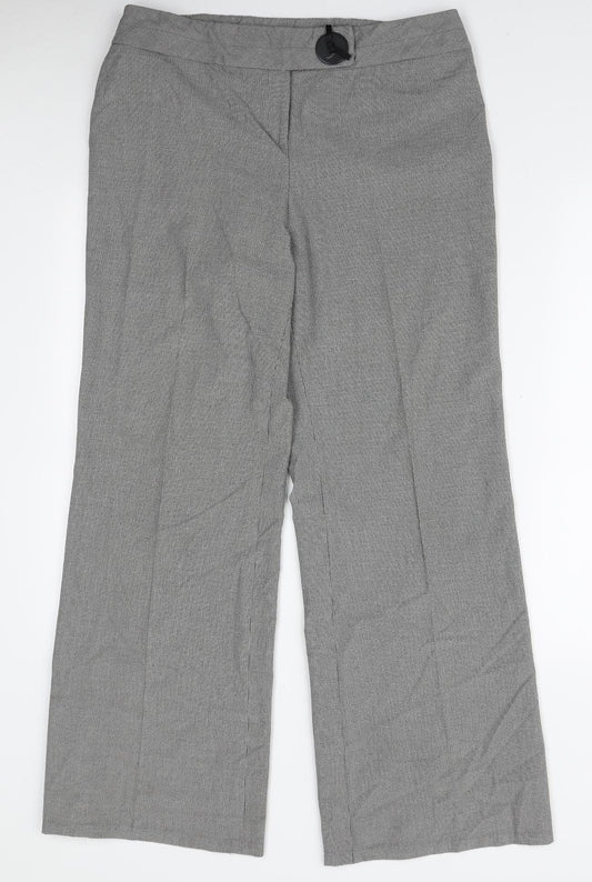 Marks and Spencer Womens White Check Polyester Trousers Size 14 L29 in Regular Zip