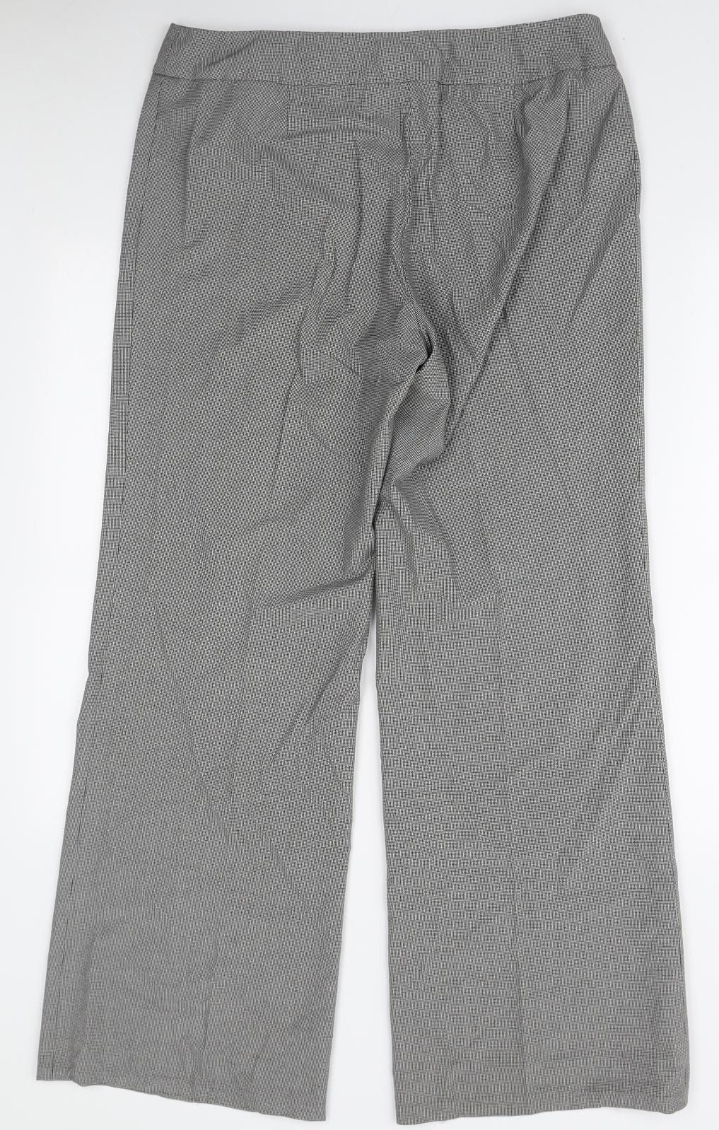 Marks and Spencer Womens White Check Polyester Trousers Size 14 L29 in Regular Zip