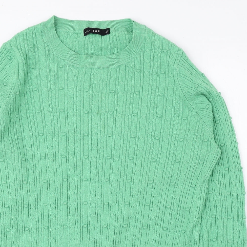 F&F Womens Green Crew Neck Viscose Pullover Jumper Size 14