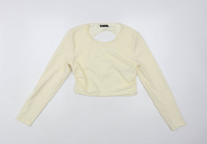 Zara Womens Ivory Polyester Cropped Blouse Size L Round Neck - Open Back