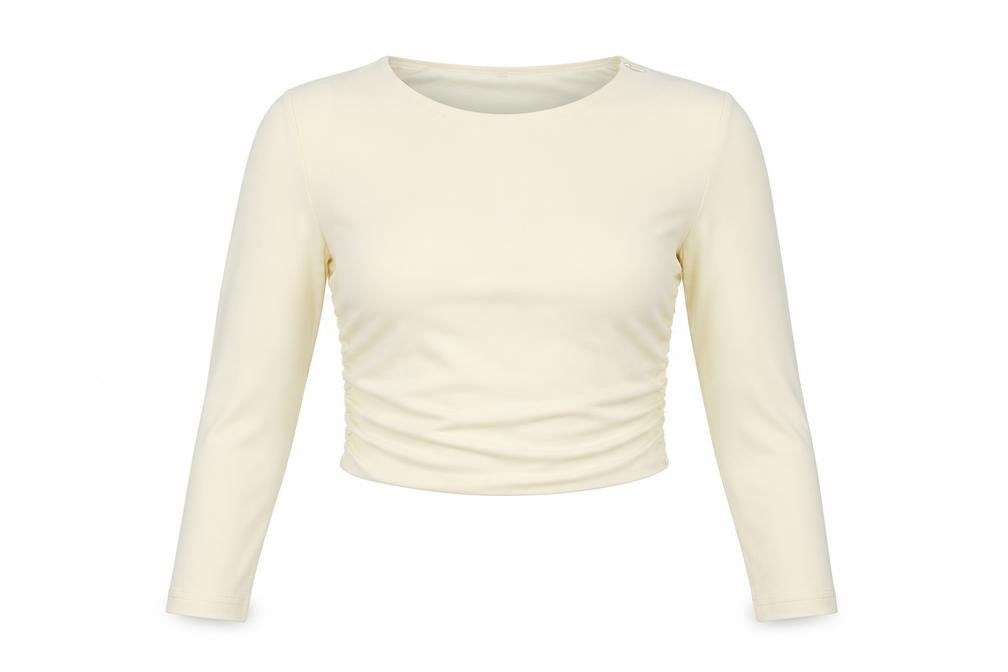 Zara Womens Ivory Polyester Cropped Blouse Size L Round Neck - Open Back