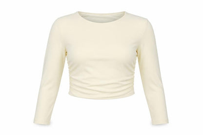 Zara Womens Ivory Polyester Cropped Blouse Size L Round Neck - Open Back