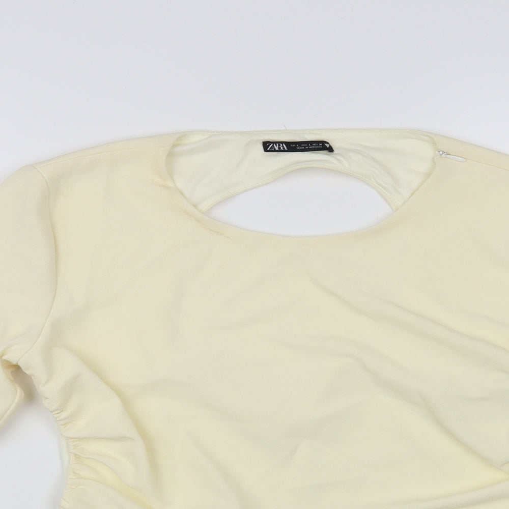 Zara Womens Ivory Polyester Cropped Blouse Size L Round Neck - Open Back