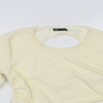 Zara Womens Ivory Polyester Cropped Blouse Size L Round Neck - Open Back