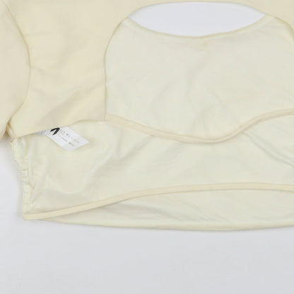 Zara Womens Ivory Polyester Cropped Blouse Size L Round Neck - Open Back