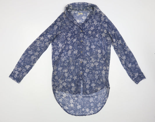 Hollister Womens Blue Floral Polyester Tunic Button-Up Size XS Collared