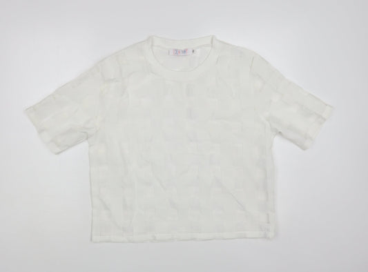 Lola May Womens White Check Polyester Basic Blouse Size S Crew Neck
