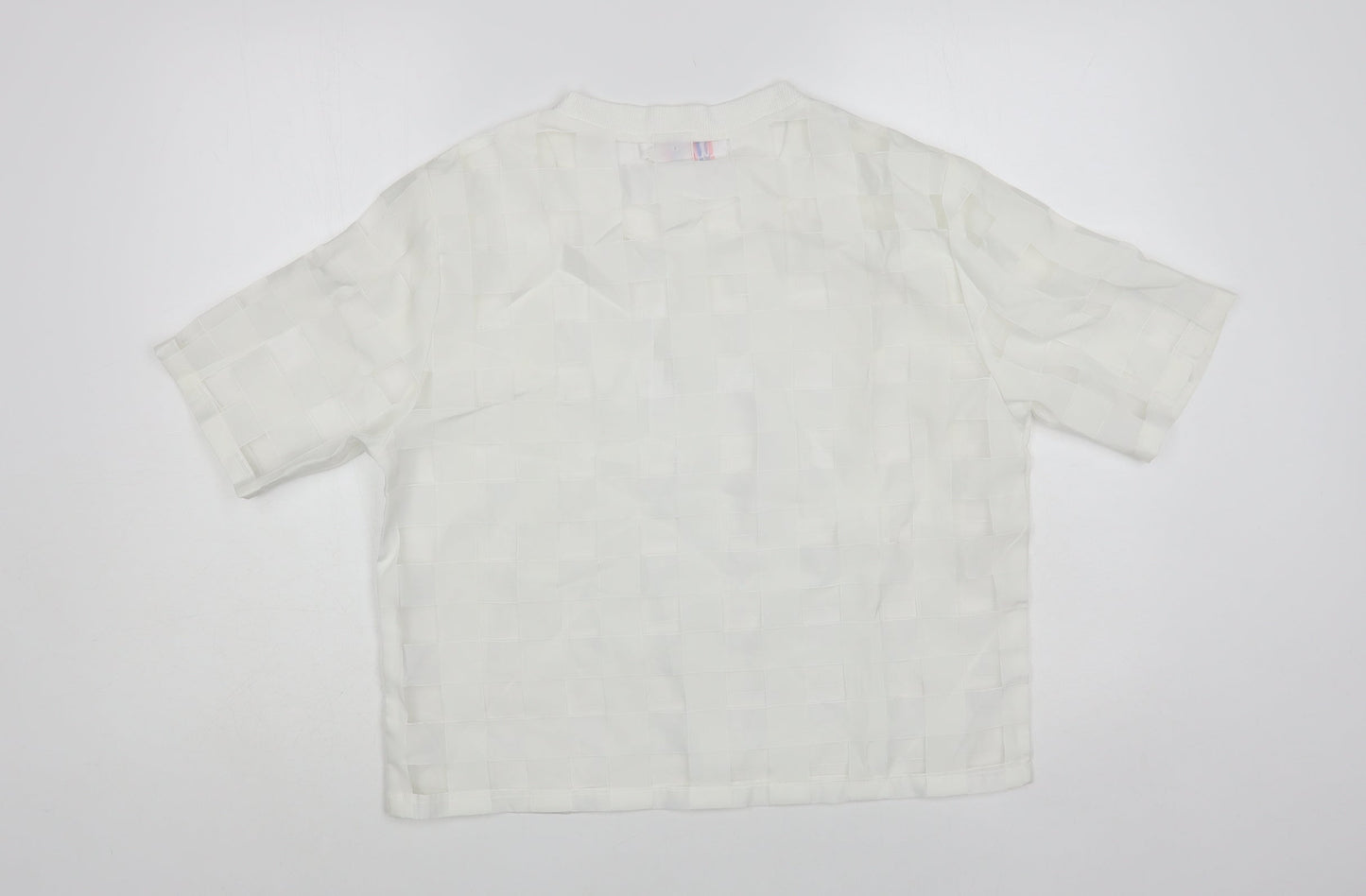Lola May Womens White Check Polyester Basic Blouse Size S Crew Neck