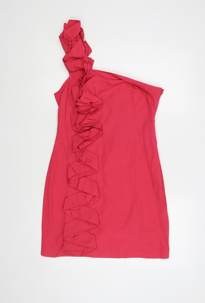 Preloved ASOS Womens Pink Polyester Mini Size 12 One Shoulder Zip - Front